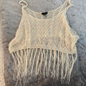 Forever 21 Cream Crochet Fringe Crop Top